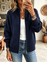 Women's Full-Zip Ribbed Knit Bomber Cardigan